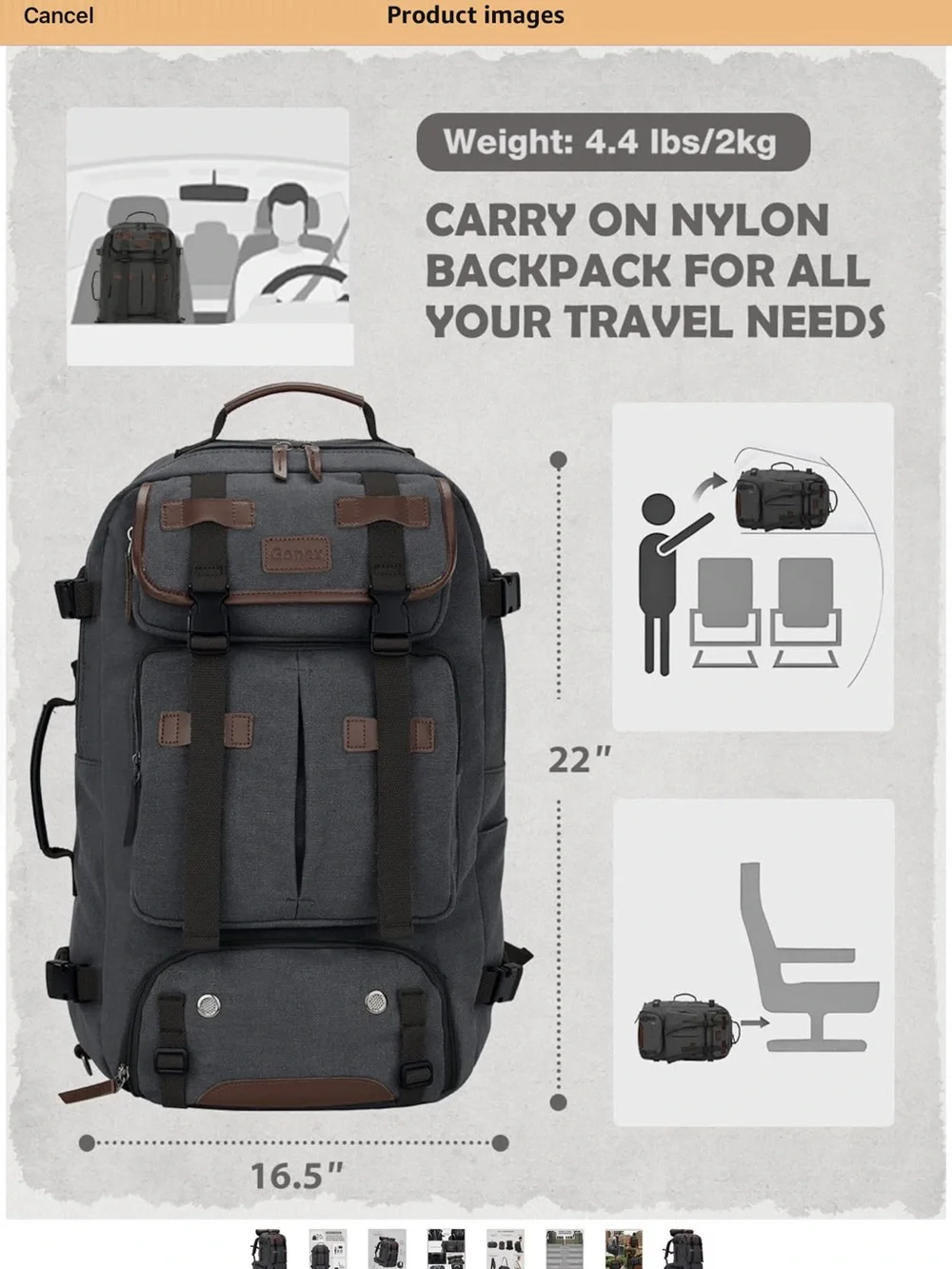 Gonex spacious charcoal